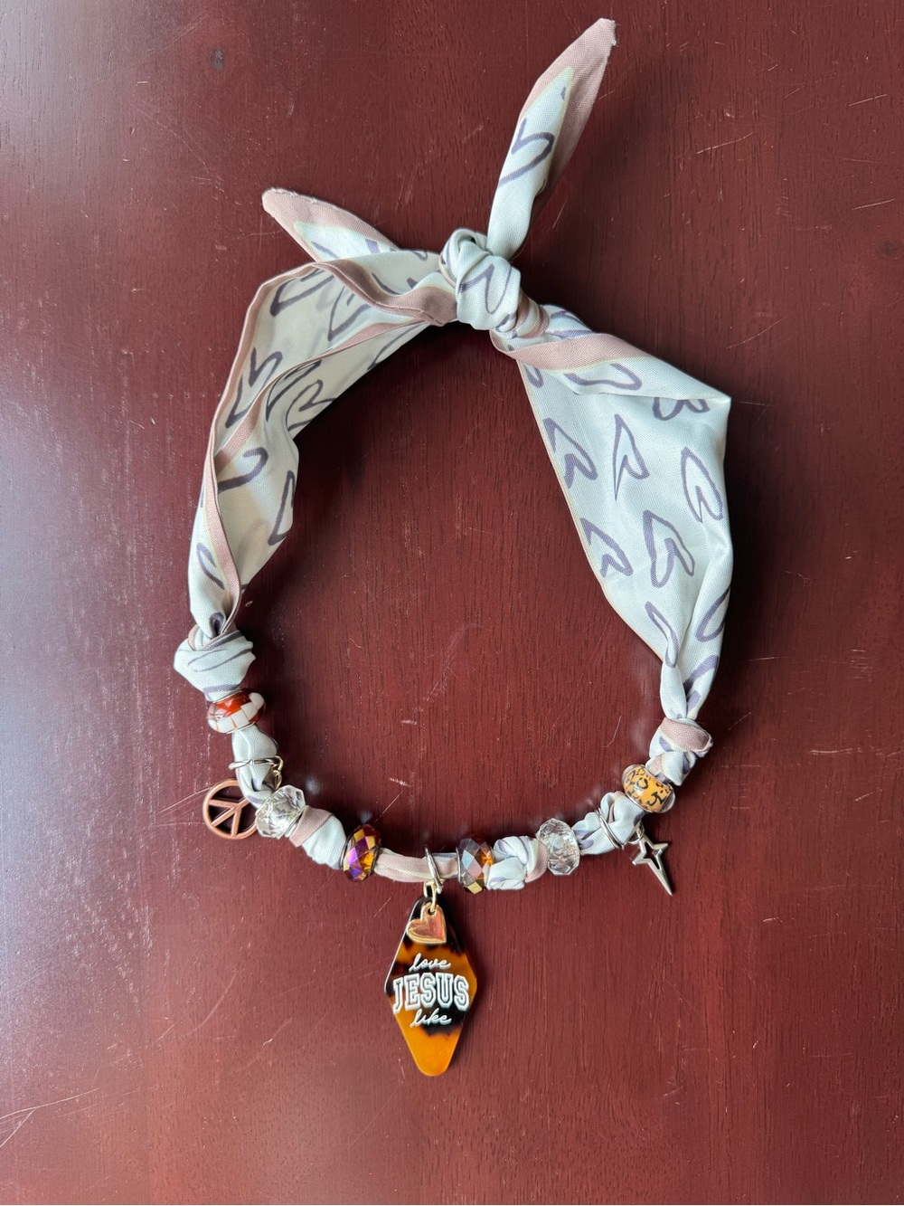 Hotel Key Scarf Necklace with Peace Cross Charms Women’s Boho Festival Jewelry